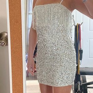 Silver Sequin Mini Dress
